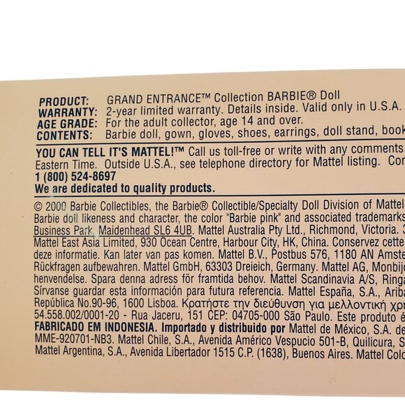 Mattel Barbie Doll 2000 Carter Bryant Grand Entrance 28533 Collector Sealed COA - Picture 6 of 6